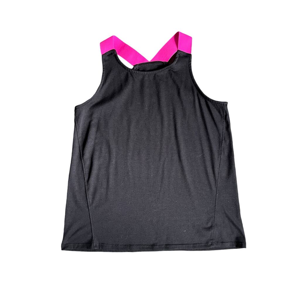 Girls L 10-12 Athletic Works Black Sleeveless Tank Top Hot Pink Elastic Straps